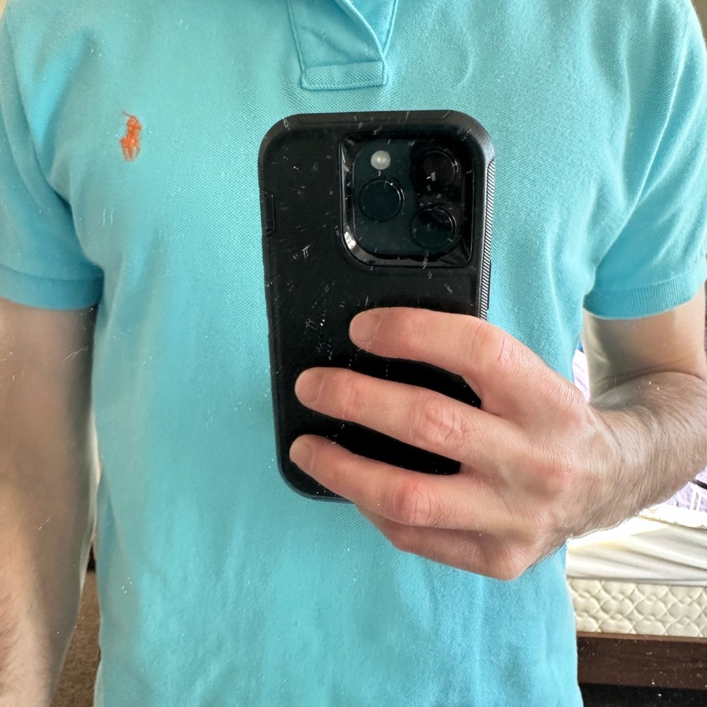 Polo by Ralph Lauren Aqua Shirt with Orange Emblem